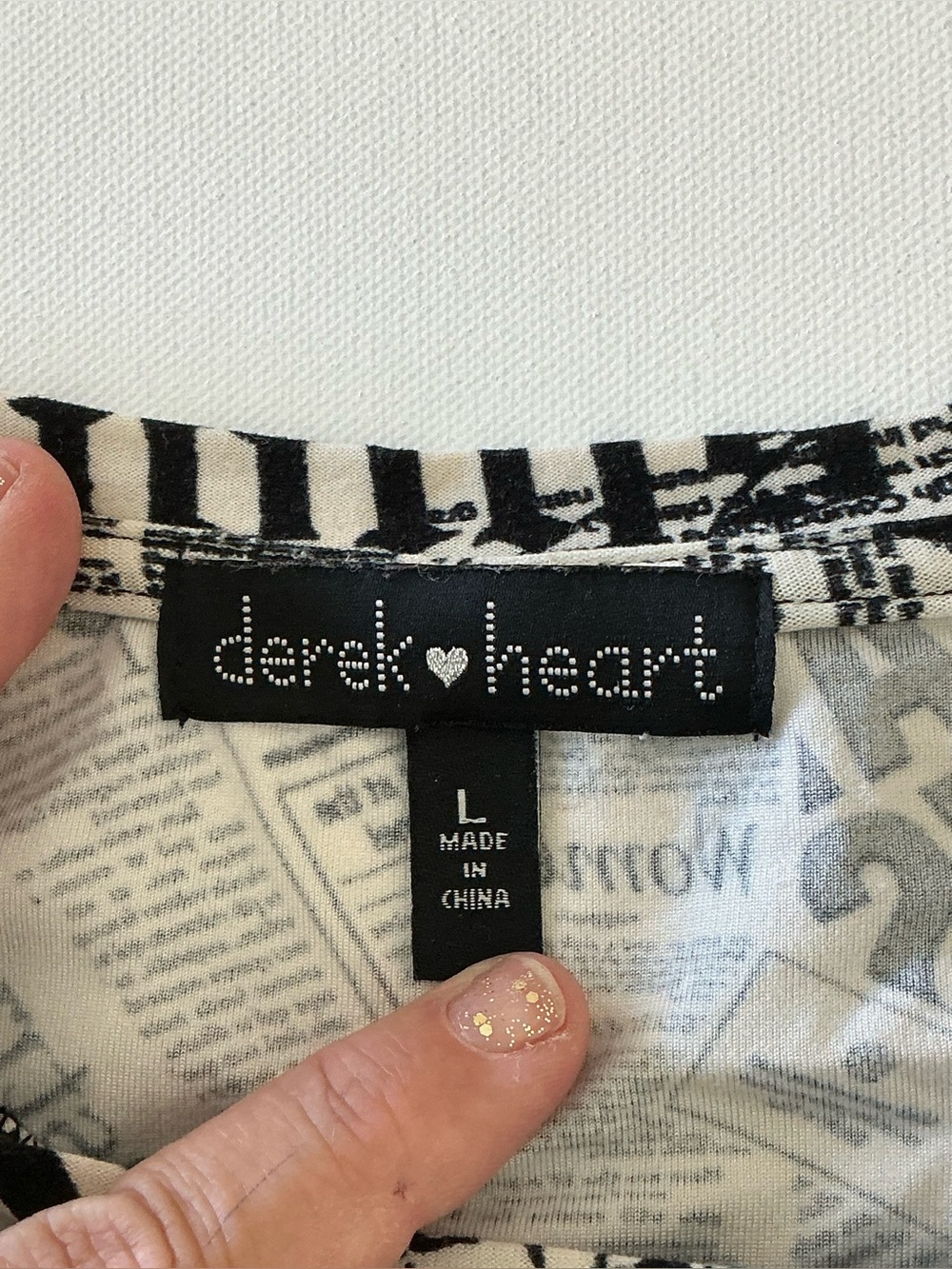 Derek Heart Newspaper Print Tie Waist Dress Size Large Black White Stretch - Picture 8 of 9